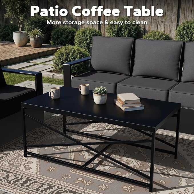 Outdoor Aluminum Furniture Set, 5-Piece Patio Conversation Set, 4 Swivel Chairs, 1 Sofa and 1 Table, All-Weather Metal Frame, 6" Thick Removable Cushions, Deep Setting for Garden, Porch