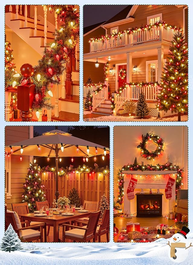 C9 Christmas Lights Outdoor, 102FT 150 LED String Lights with Spring Clips | Waterproof Connectable Commercial Grade Christmas Tree Lights for Outside Roofline Patio Yard Home Xmas Decor, Red|Warm White