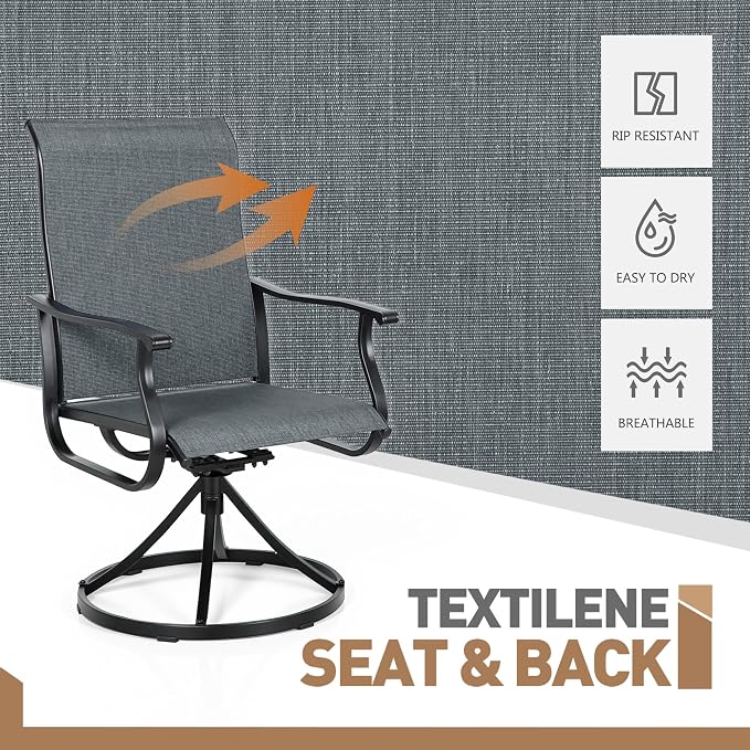 SUNCROWN Patio Swivel Rocker Dining Chairs Set of 4, All Weather High Back Textilene Outdoor Chairs with Sturdy Metal Frame, Swivel Rocking Patio Chairs for Backyard Lawn Garden Porch Deck, Dark Grey