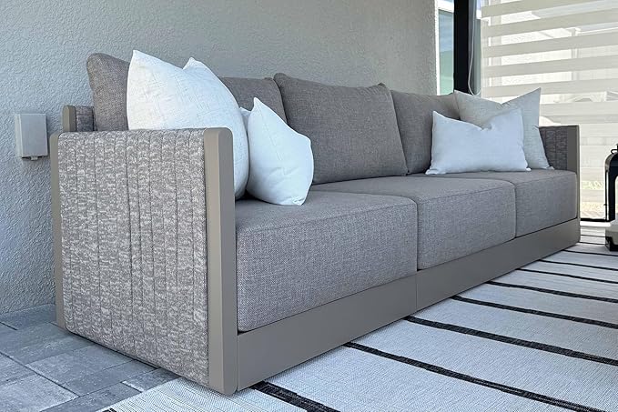 PURPLE LEAF 3 Pieces Small Conversation Set All Weather Outdoor Couch Sectional Set with Cushion Patio Conversation Sets for Garden Poolside Backyard Beige