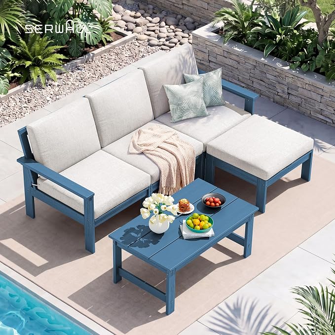SERWALL HDPE Outdoor Ottoman with Cushions
