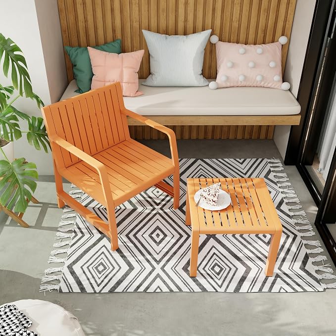 KEIKI 2 PC Outdoor Indoor Chair and Coffee Table PP Furniture Set Easy Assembly for Patio