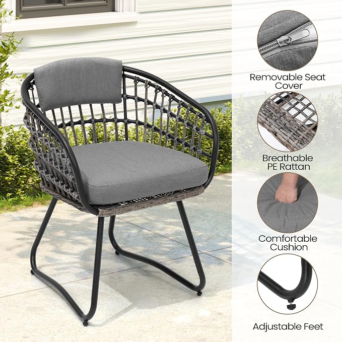 Pellebant 9-piece Outdoor Dining Set for 6-8 - Weather-Resistant Patio Dining Furniture Set, 94" Aluminum Outdoor Table with Umbrella Hole, Wicker Chairs with Cushion for Deck, Porch, Backyard, Gray