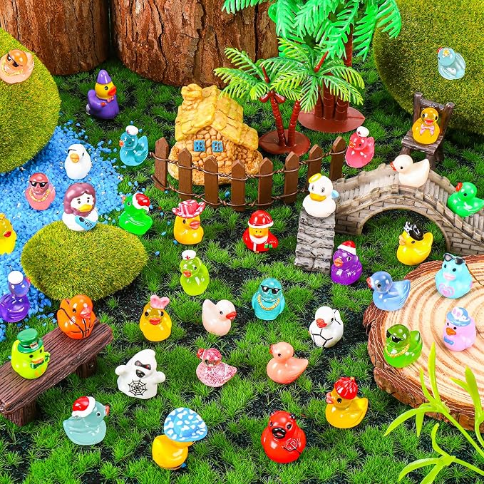 110Pcs Mini Resin Ducks Various Multicolor Tiny Ducks to Hide Miniature Resin Animals Variety Pack Small Little Figurines Bulk for Fairy Garden Micro Landscape Ornament Dollhouse Decor