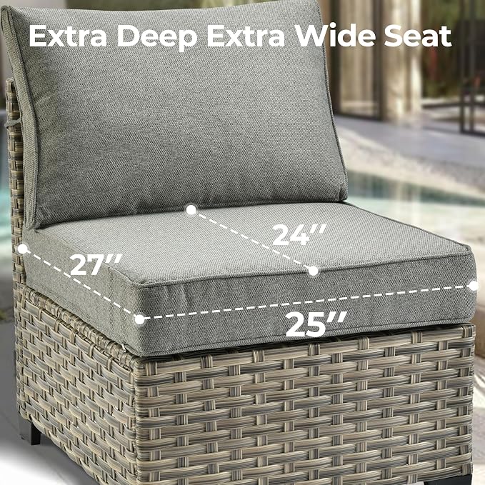 HOOOWOOO Outdoor Sectional Patio Furniture Set with Fire Pit Table,15 Pieces Wicker Conversation Sets L Shaped Couch,Extra Deep Out Door Sofa Outside Furniture with Swivel Chairs Ottoman,Charcoal Gray