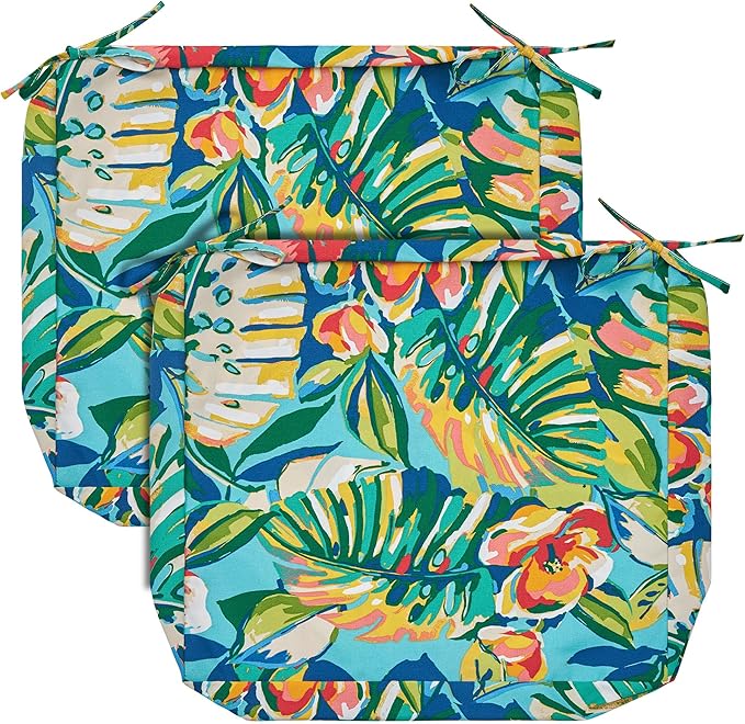 FUNHOME 2 Pack Outdoor Cushion Covers 24" x 22" x 4", No Insert! Water-Resistant Patio Chair Seat Cushion Covers with Zipper and Tie, Replacement Cover Only(Rosario Flower Leaf)