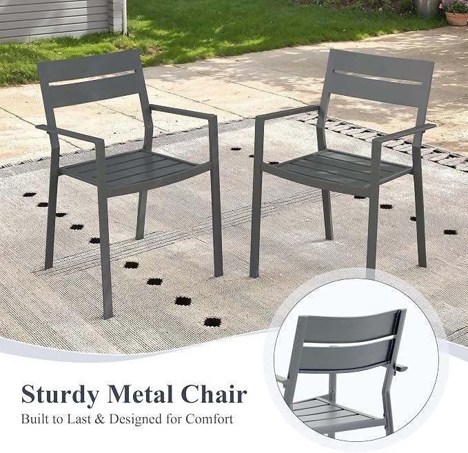 Patio Dining Set for 6, 47.2" Outdoor Dining Table and Chairs Set with Stackable Patio Chairs Outdoor Furniture for Garden Deck Backyard, Dark Grey Table and Grey Chairs