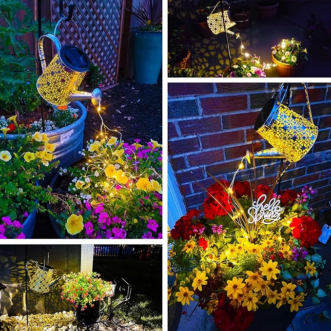 VOOKRY Solar Watering Can Lights, Large Retro Metal Hanging Solar Lights Outdoor Waterproof, Gifts for Women Mom Grandma Mother's Day, Outside Yard Garden Porch Lawn Patio Decoration, Warm White