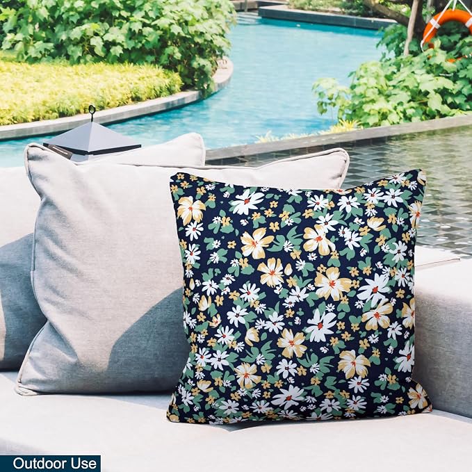 COZY TRENDS Decorative Indoor Outdoor Waterproof Throw Pillows with Inserts - Stylish Comfort for Your Patio Furniture, Garden Chairs, or Indoor Décor 18x18 Inches | Set of 2 (Blue)