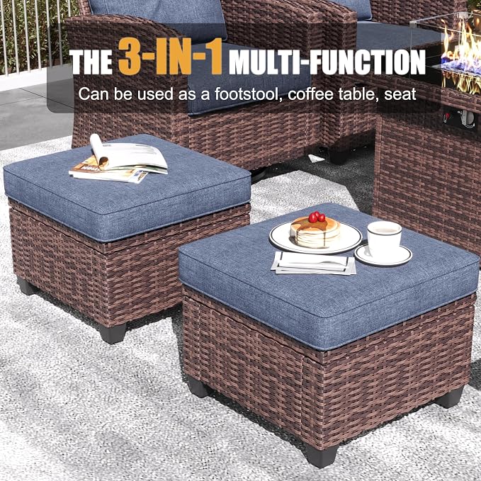 LayinSun 5 Pieces Patio Furniture Set with Swivel Chairs, Rattan Wicker Rocking Glide Chairs with Coffee Table Conversation Set