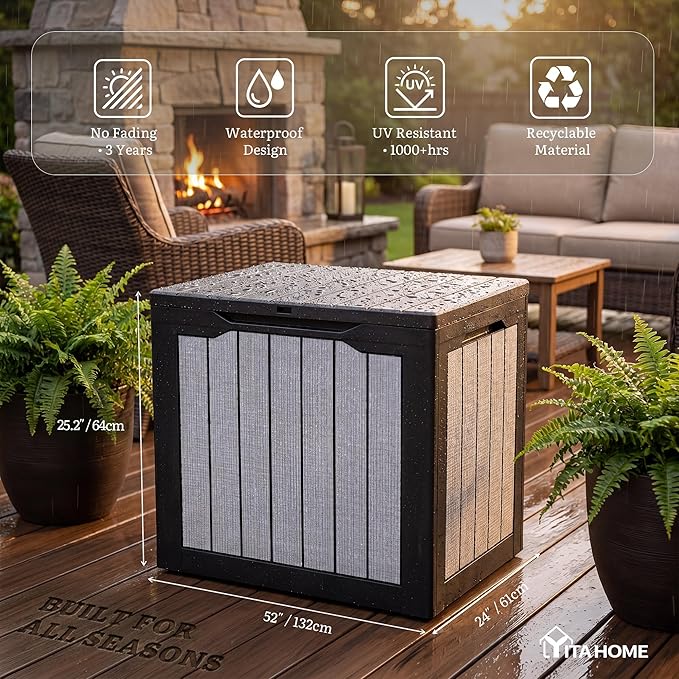 YITAHOME 30 Gallon Deck Box, 2-Pack Waterproof Resin Outdoor Storage Box with Lock, Doubles as Bench Seating for Patio Furniture Cushions,Garden Tools & Pool Accessories, Black & Gray