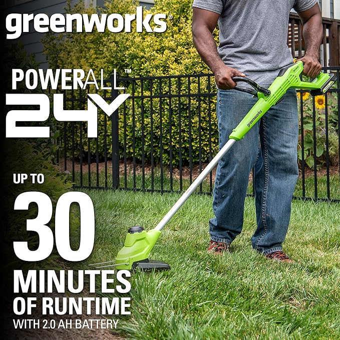 Greenworks 24V 12” TORQDRIVE String Trimmer, 0.065" Trimmer Line, 2Ah USB Battery and Charger
