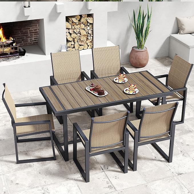 Jocoevol Outdoor Dining Set for 6 Patio Furniture Set 7 Piece Patio Table and Chairs Set Includes 67" Rectangle Table and 6 Textilene Dining Chairs, All Weather Patio Dining Sets for Backyard Garden