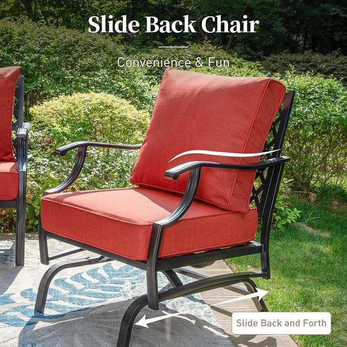 SUNSHINE VALLEY 6 Piece Metal Outdoor Patio Furniture Set, Patio Conversation Set 1 3-Seater Sofa, 2 Rocking Chair, 2 Leg Chair with 5.75" Thick Cushion and Coffee Table, Backyard Furniture Set, Red