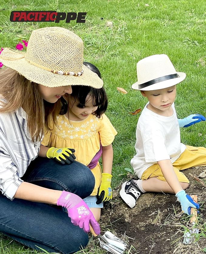 PACIFIC PPE 3 Pairs Kids Gardening Gloves for Age 5-9, Toddler Rubber Coated Garden Gloves, Kids Work Gloves, for Children, Boys and Girls, Multicolor, XXS
