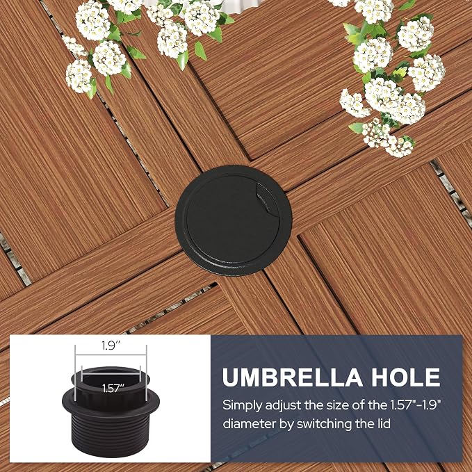 VICLLAX Patio 7 Pieces Outdoor Dining Set, 53" Round Metal Table with Umbrella Hole and 6 Swivel Textilene Chairs for Lawn, Garden, Porch,Walnut/Brown