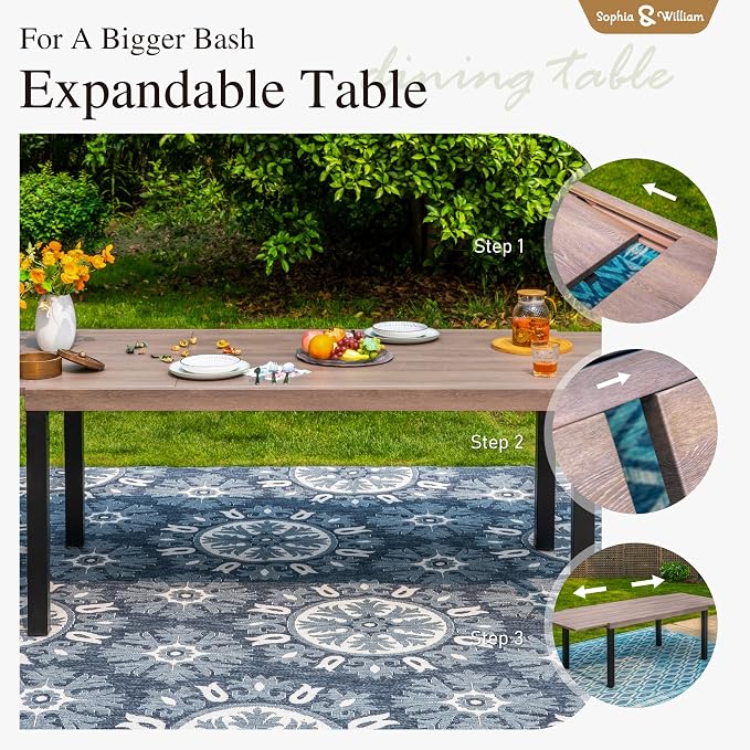 Sophia & William Patio Dining Set for 8, 8 Person Outdoor Dining Table Set with Expandable Metal Patio Table and 8 Foldable Textilene Patio Chairs, Grey