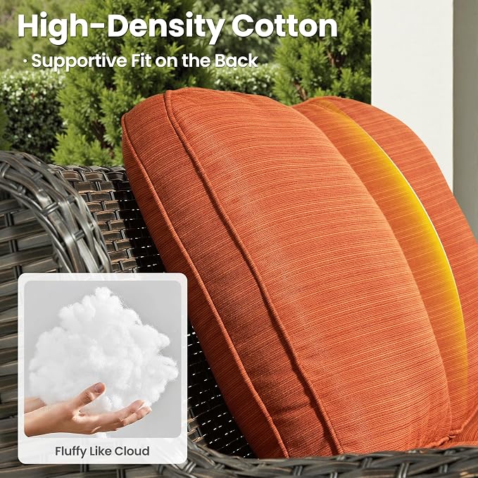 ovios 5-Pieces Patio Furniture Set, Outdoor Wicker Sofa Couch with Chairs Ottomans Comfy Cushions, High Back Modern All Weather Conversation Set, Brown Rattan, Orange Red