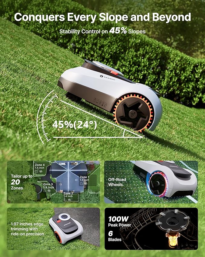 Segway Navimow i215 LiDAR Robot Lawn Mower Wire Free with Garage M, LiDAR & Vision Dual Fusion, Auto Mapping, Off-Road Wheels for 45% Slopes, Covers 0.37 Acre (Garage Shipped Separately)