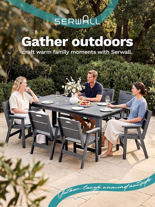 SERWALL 2-Pack HDPE Outdoor Patio Chairs, 19.69" Wide Ergonomic Dining Chairs, 330 LBS Heavy Duty All-Weather Arm Chairs for Backyard Deck Garden, Gray