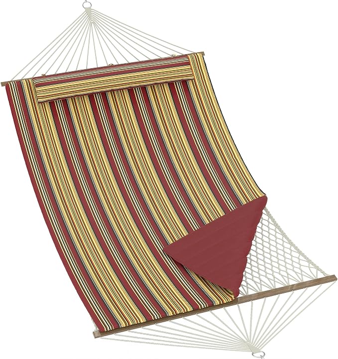Garvee Double Quilted Hammock – 450 lbs, Hardwood Bars, Pillow Included | Soft yet durable quilted fabric – resists wear and retains shape.