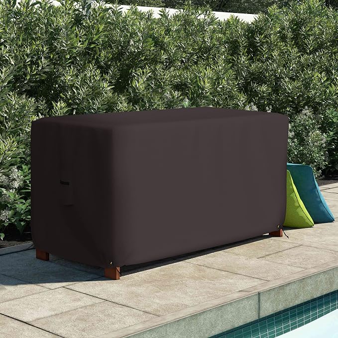 Covers & All Patio Deck Box Cover - Heavy Duty 18 Oz Waterproof Outdoor Yard Cushion Storage Box Protection 100% Weather Resistant with Air Pockets and Drawstring. (63” W X 30”D x 28”H, Coffee)