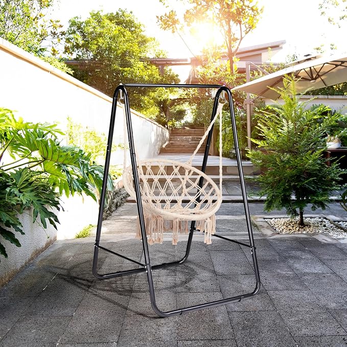 Premium Hammock Stand, Heavy Duty Steel Frame with Waterproof Coating, 600lb Capacity Outdoor Hanging Stand, Non-Slip Base for Secure Placement on Patio, Garden or Balcony
