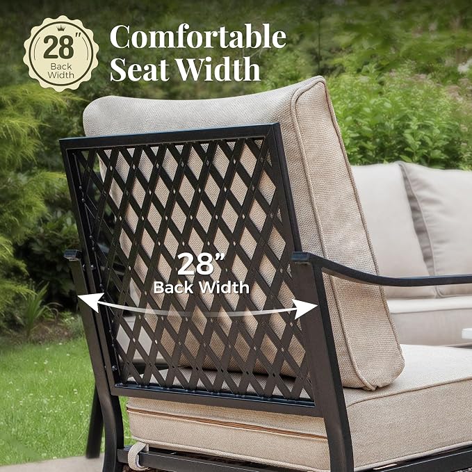 MIXPATIO Patio Furniture Set with Coffee Table, Outdoor Conversation Set with 2 x Rocking Chairs, 1 x 2-Seat Sofa, 1 x 3-Seat Sofa for Lawn Garden Backyard, Beige