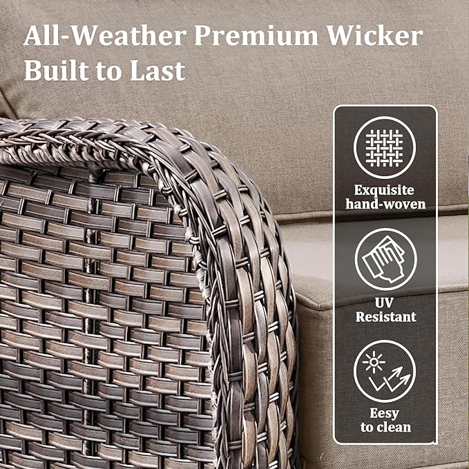 Luxury Outdoor Swivel Rocker Patio Chairs Set of 2 with 6-Inch Thick Cushions, High Back Swivel Patio Chairs Wicker Outdoor Gliders for Porch, Yard, Deck, Poolside, Grey/Beige