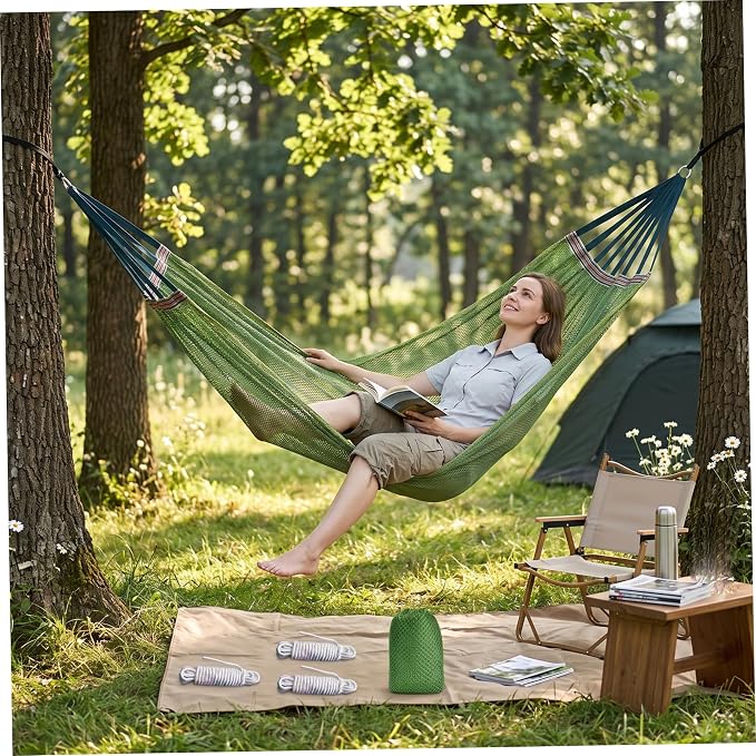 Hammock Camping, Breathable Mesh Portable Hammock, Anti-roll Outdoor Hammocks for Adults, Includes Storage Bag Green