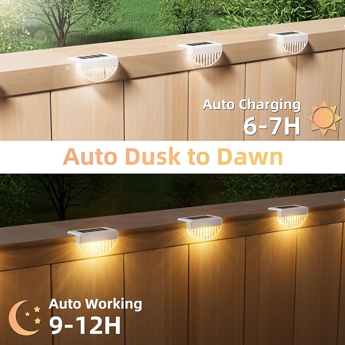 VOLISUN 8 Pack Solar Deck Lights Outdoor, Warm White LED Solar Step Lights for Outside, Waterproof Fence Light for Patio, Deck, Stairs, Yard, Pool and Porch (White)