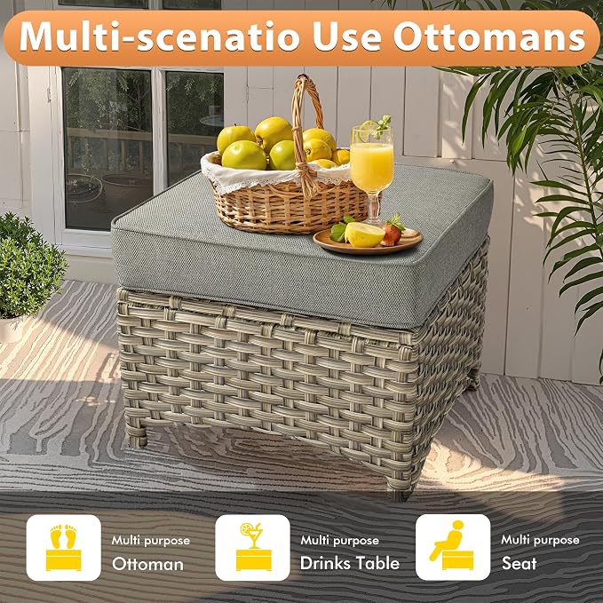 8 PCS Outdoor Patio Furniture Sets,Patio Conversation Sets Outside Rattan Soft Cushion Sofa with 2 Wicker Rocking Chairs Soft Cushion Fit Backyard Porch Garden Poolside Balcony,Dark Grey