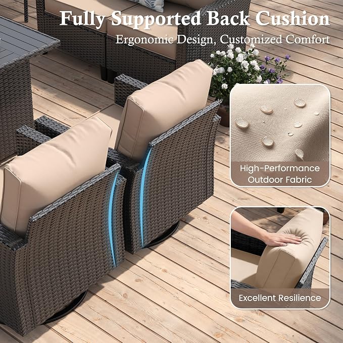 Amopatio Patio Furniture Set, Wicker Outdoor Sectional Sofa with Swivel Rocker Chairs, All-Weather Rattan Conversation Set, Storage Coffee Table, Waterproof Cover for Backyard,Deck Black/Khak 6 PCS