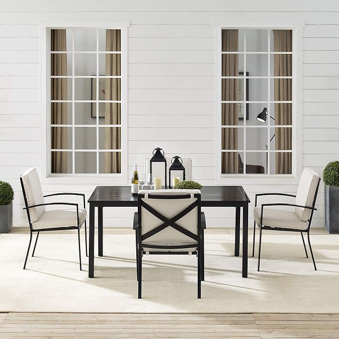 Crosley Furniture Kaplan 5-Piece Outdoor Dining Set for 4, Patio Table and Chairs for Backyard, Deck, Oiled Bronze with Oatmeal Cushions