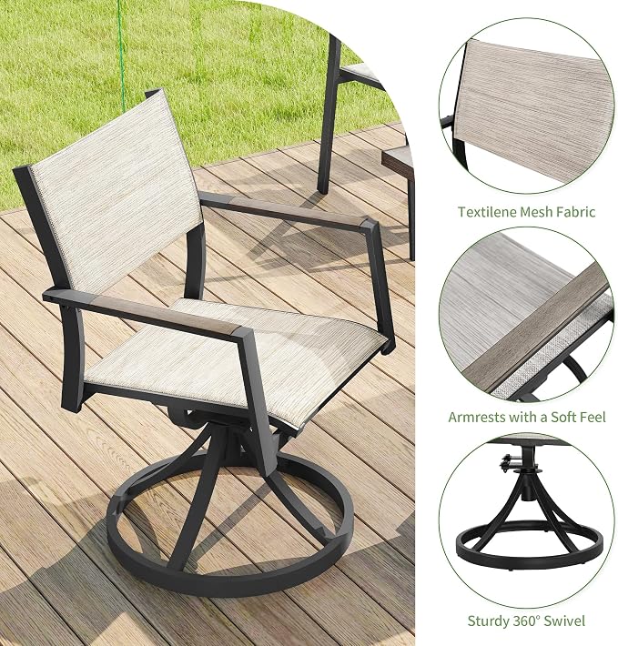 9 Piece Outdoor Dining Set, Expandable Outdoor Patio Dining Table and Swivel Chair Set, Aluminum Outdoor Table and 8 Chairs with Textilene Fabric & Armrest for Patio, Garden, Lawn(Grey)