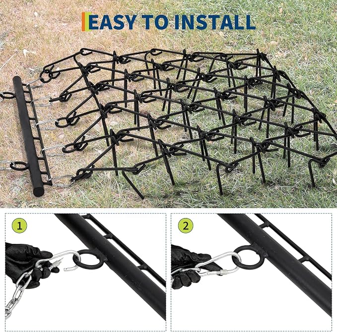 Garvee 4x4 ft Drag Harrow Leveling Grading Steel Mesh, 1/2 Thick Harrow Tines, Tow Behind Agricultural-Style Drag for ATV, UTVs,Lawn Tractors Leveling& Grading, Black