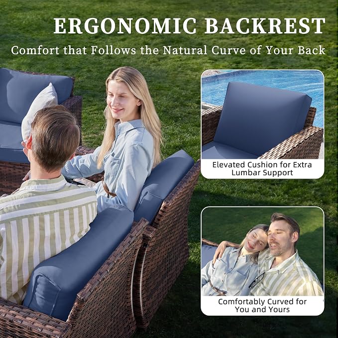 UDPATIO Patio Furniture Set, 5 Pieces Outdoor Wicker Furniture Set with Swivel Rocking Chairs Storage Table and Waterproof Covers for Backyard, Deck, Porch, Navy