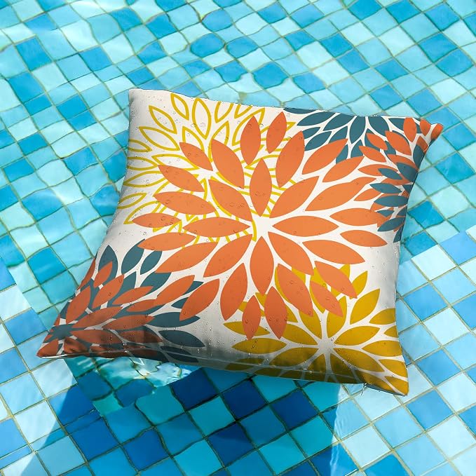 DFXSZ Outdoor Waterproof Pillow Covers 24x24 Set of 2 Orange Yellow Flower | Spring Summer Waterproof Flower Throw Pillowcases（No Inserts）Outdoor Decor for Fall Patio Funiture Garden Polyester Covers