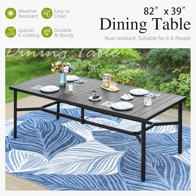Sophia & William 9 Pieces Patio Dining Set for 8, Outdoor Table and Rattan Chairs Set, 83" L Extra Large Rectangular Table, 1.8" Umbrella Hole, Beige Removable Seat Cushions