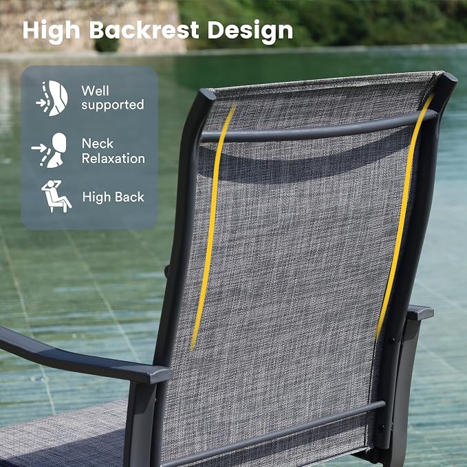 VICLLAX Patio Dining Set for 6, 7 Pieces Outdoor Furniture Includes 47.2" Round Patio Table with Umbrella Hole and 6 Outdoor Swivel Chairs for Lawn Garden, Black Tabletop and Dark Grey Fabric