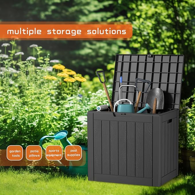 ROJIK 31 Gallon Outdoor Storage Box Pack of 2, Waterproof Housing Deck Box for Patio Furniture,Garden Tools,Cushions,Pool Accessories Storage (31 Gal & Black & 2pcs)