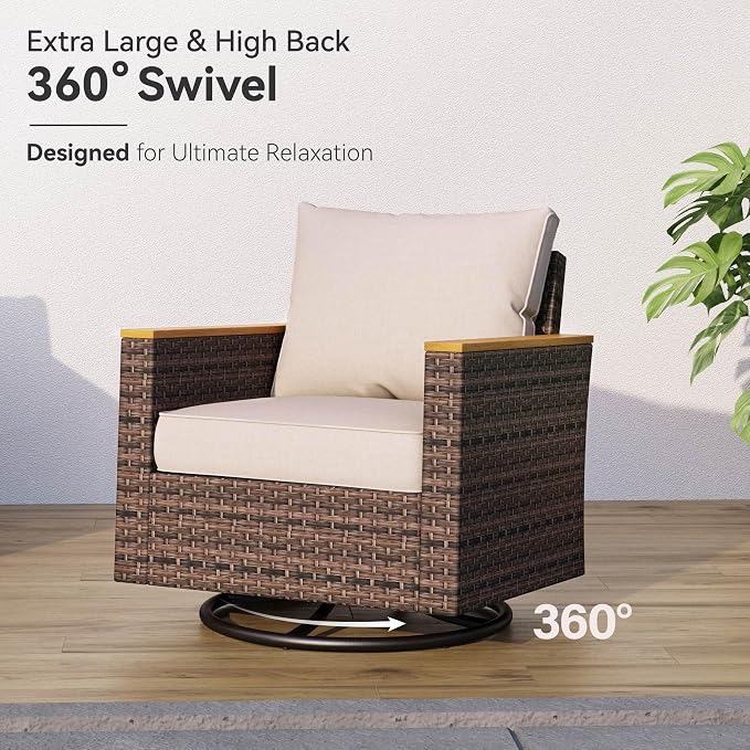 GREEN PARTY 12 Pieces Wicker Patio Furniture Set, All-Weather Outdoor Rattan Patio Sectional Sofa Conversation Set 12 Seats with 4" Thick Cushions for Garden, Backyard, 2 x Swivel Chairs