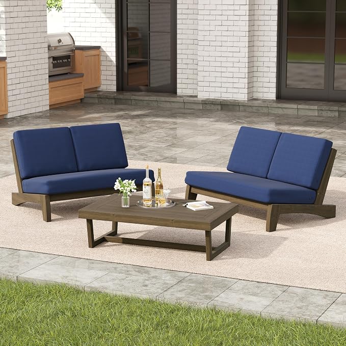 3 Pieces Patio Furniture Sets, All-Weather Outdoor Wood Bistro Set Patio Conversation Coffee Table Chiars and Patio Loveseat for Balcony, Backyard