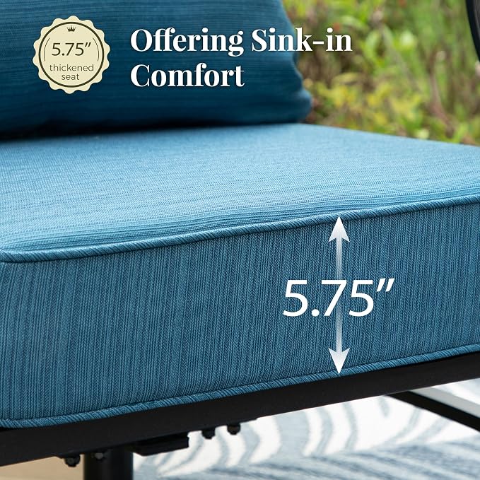 MIXPATIO Patio Furniture Set 4 pcs, Metal Outdoor Patio Furniture, 3-Seat Sofa, 2 Swivel Chairs, Coffee Table and 5.75" Extra Thick Cushion, Conversation Set for Backyard Deck, Gemstone Blue