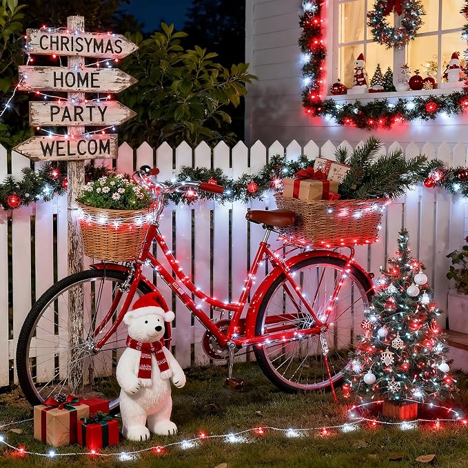JMEXSUSS 600 LED Red and White Christmas Tree Lights with Remote | String Lights Outdoor Indoor Clear Wire, 168ft Christmas Twinkle Lights Plug in for Tree Birthday Party Christmas Decorations