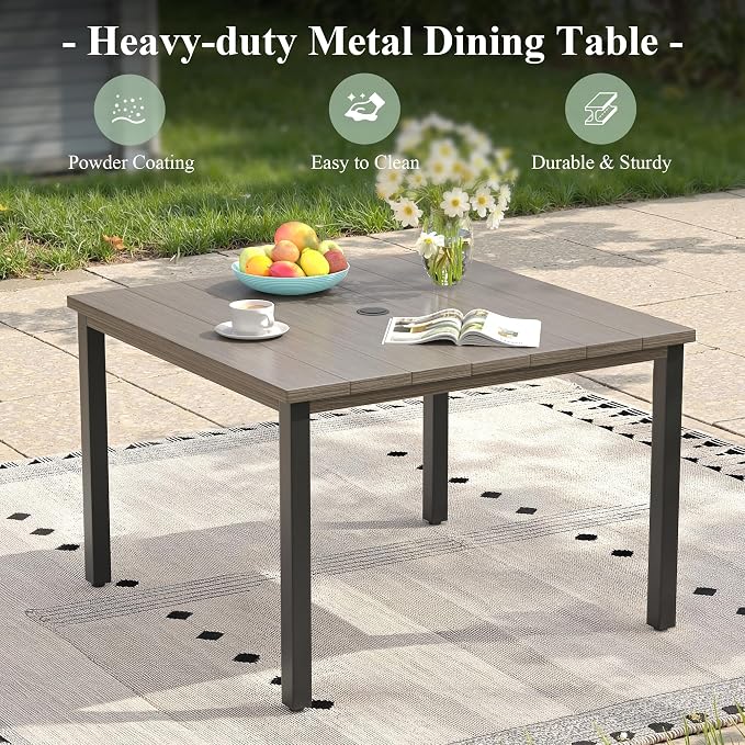 5 Pieces Patio Dining Set, Outdoor Furniture of 40.2" Square Patio Table and Patio Swivel Chairs for Backyard Lawn Garden, Grey Table and Grey Chairs
