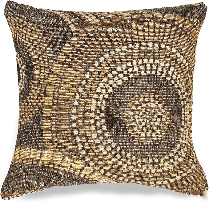 Liora Manne Marina Indoor/Outdoor Power Loomed Easy Care Pillows, Circles Brown, 18 x 18-Inch