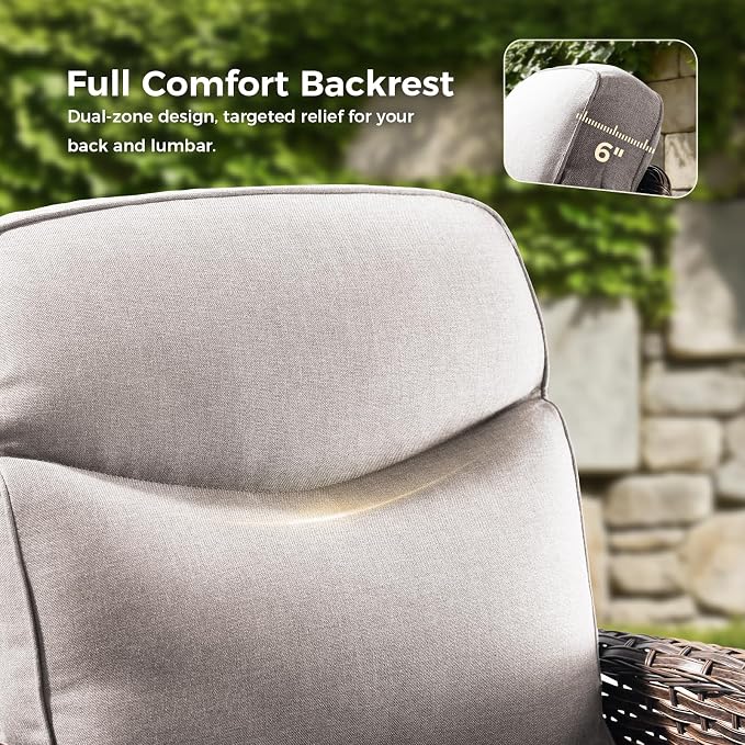 Luxury Patio Furniture Set with 6-inch Thick Cushions, Outdoor Furniture Set with High Back Swivel Chairs, 10 PCS Wicker Outdoor Conversation Set for Porch, Patio, Yard, Deck, Poolside, Brown/Beige