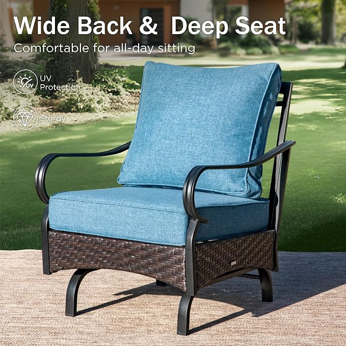 Patio Furniture Set with 32" Fire Pit Table, Patio Conversation Sets 4 Rocking Chairs with Thick Cushion and 50000 BTU Fire Pit Table (5 Pieces,Navy