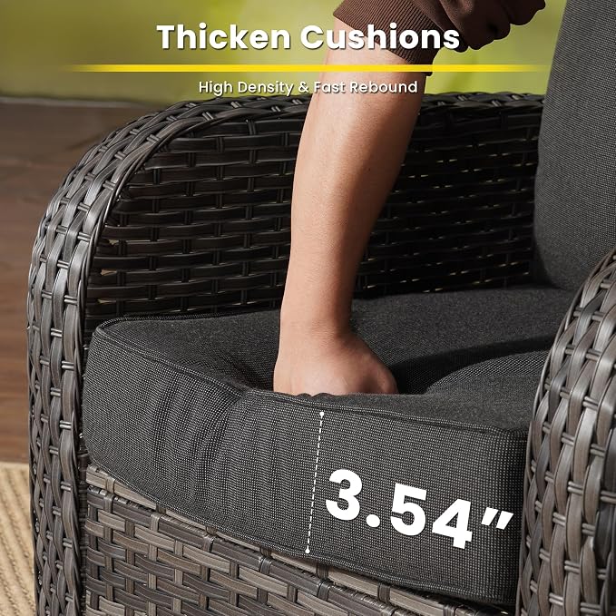 7 Pieces Outdoor Patio Furniture Set with Coffee Table, All Weather Wicker Patio Conversation Sets with Rocking Chairs, Balcony Furniture Sets for Backyard, Garden, Poolside, Black